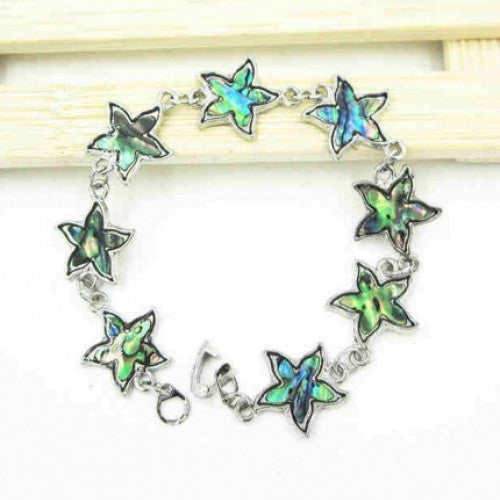 Sea Star Starfish Link Chain Bracelet Natural Paua Abalone Shell
